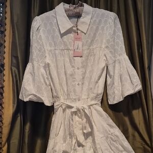 Avec Les Filles White Eyelet Long Sleeve Dress